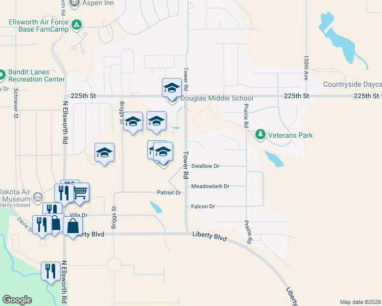 map of restaurants, bars, coffee shops, grocery stores, and more near 434 Tower Rd in Box Elder