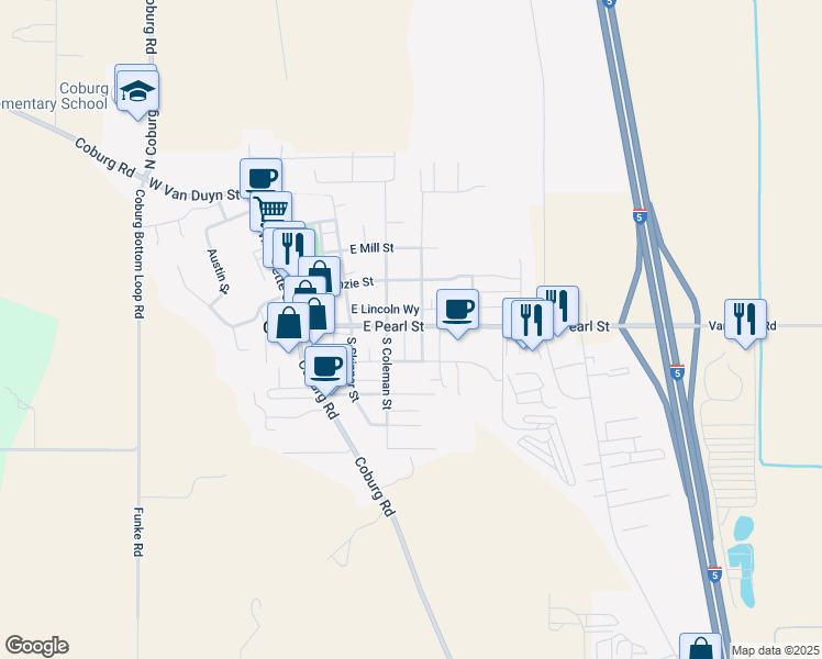 map of restaurants, bars, coffee shops, grocery stores, and more near 91068 South Miller Street in Eugene