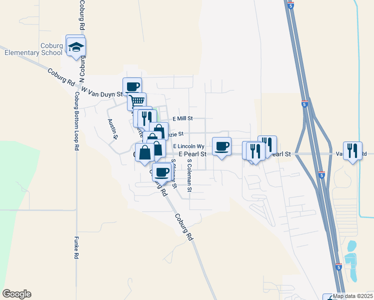 map of restaurants, bars, coffee shops, grocery stores, and more near 91070 North Coleman Street in Eugene