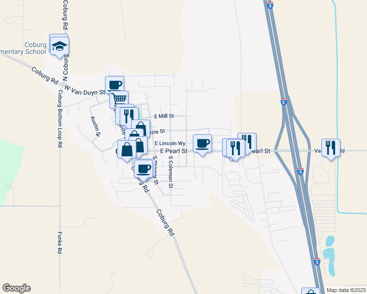 map of restaurants, bars, coffee shops, grocery stores, and more near 91068 South Miller Street in Eugene