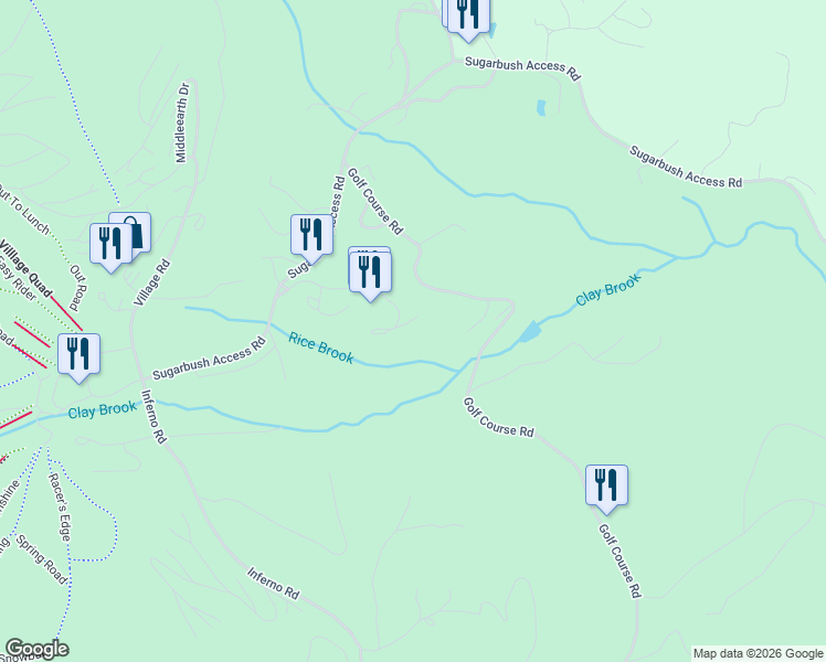 map of restaurants, bars, coffee shops, grocery stores, and more near 21 Sugarbush Access Road in Warren