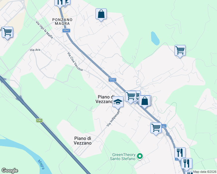 map of restaurants, bars, coffee shops, grocery stores, and more near 110 Via Cisa Vecchia in Santo Stefano di Magra
