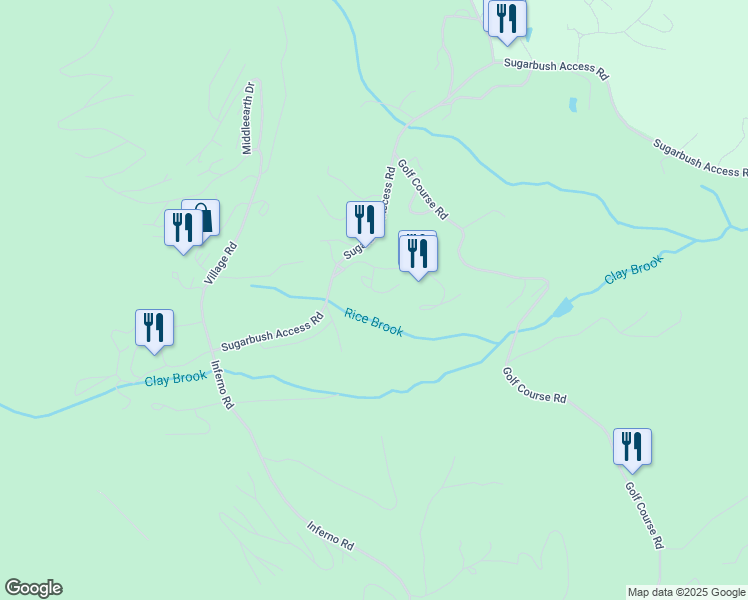 map of restaurants, bars, coffee shops, grocery stores, and more near 80 Sugarbush Access Road in Warren