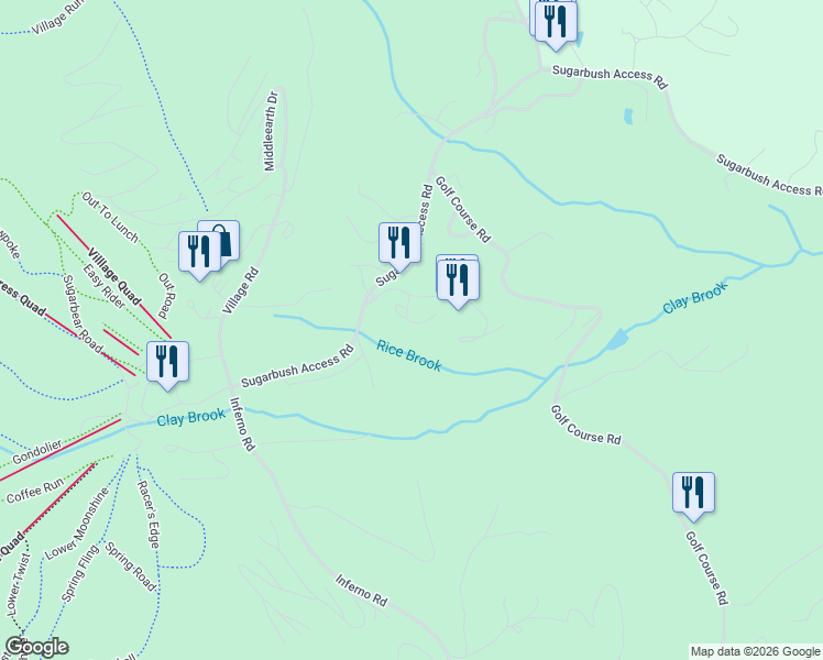 map of restaurants, bars, coffee shops, grocery stores, and more near 80 Sugarbush Access Road in Warren