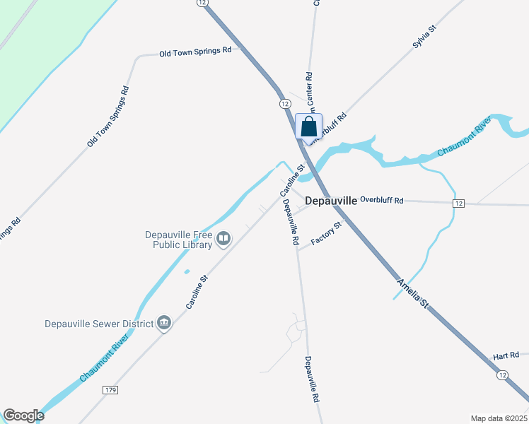 map of restaurants, bars, coffee shops, grocery stores, and more near 32441 Caroline Street in Chaumont