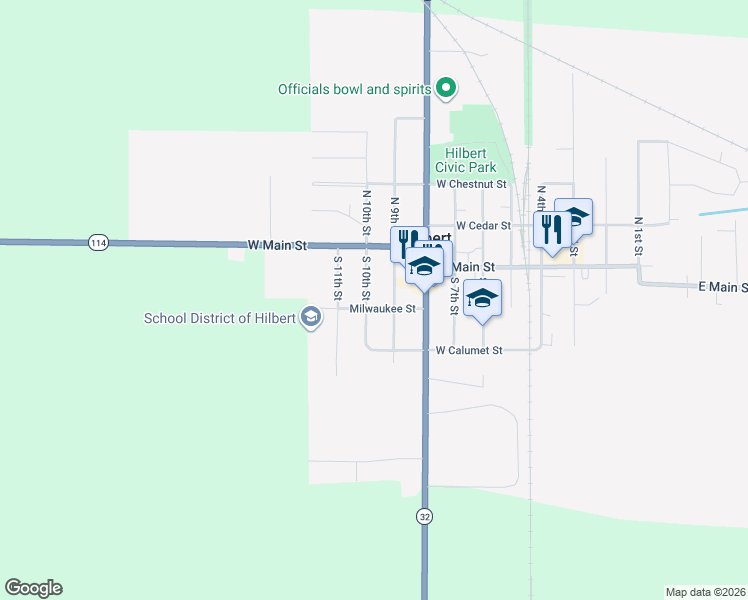 map of restaurants, bars, coffee shops, grocery stores, and more near 47 South 10th Street in Hilbert