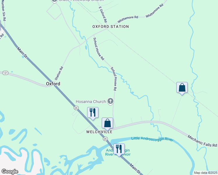 map of restaurants, bars, coffee shops, grocery stores, and more near 81 School House Road in Oxford