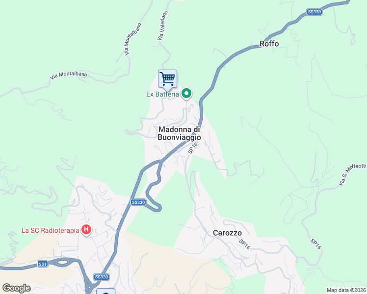 map of restaurants, bars, coffee shops, grocery stores, and more near 7 Via Valeriano in Madonna di Buonviaggio