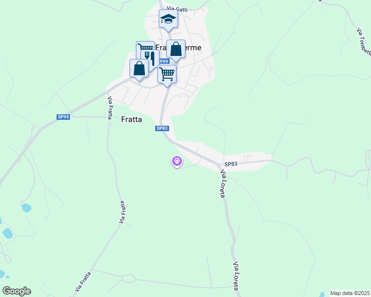 map of restaurants, bars, coffee shops, grocery stores, and more near Strada Provinciale 83 in Fratta Terme