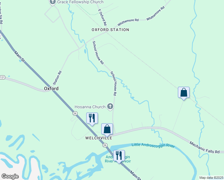 map of restaurants, bars, coffee shops, grocery stores, and more near 81 School House Road in Oxford