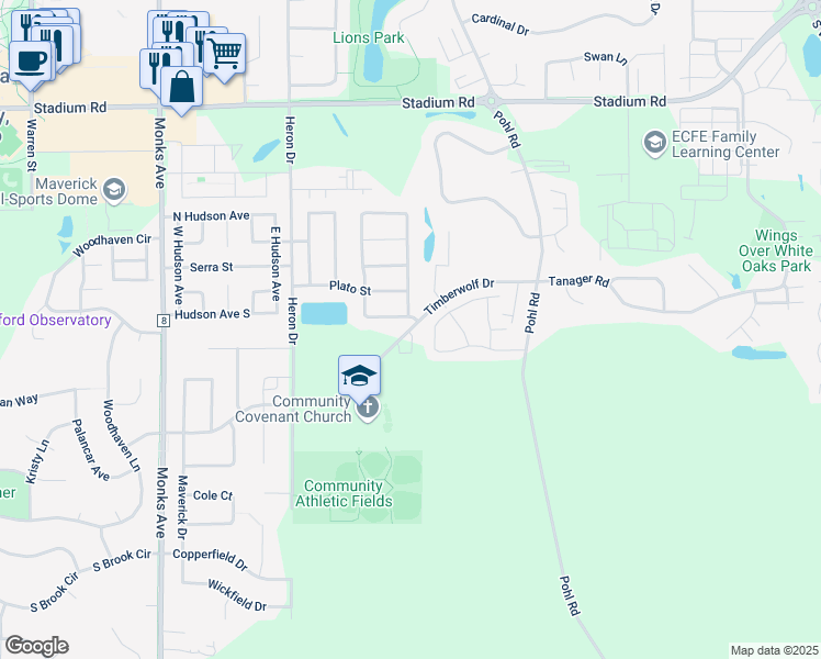 map of restaurants, bars, coffee shops, grocery stores, and more near 520 Timberwolf Drive in Mankato