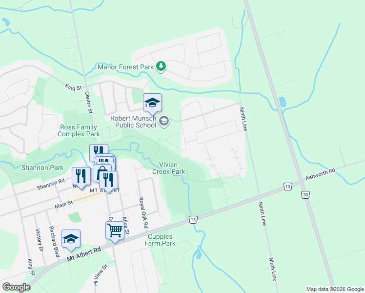 map of restaurants, bars, coffee shops, grocery stores, and more near 50 Hammill Heights in East Gwillimbury