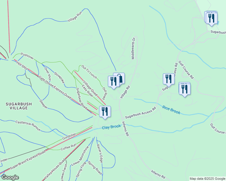 map of restaurants, bars, coffee shops, grocery stores, and more near 80 Sugarbush Village Drive in Warren