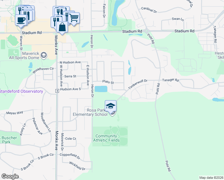 map of restaurants, bars, coffee shops, grocery stores, and more near 800 West Shakespeare Avenue in Mankato