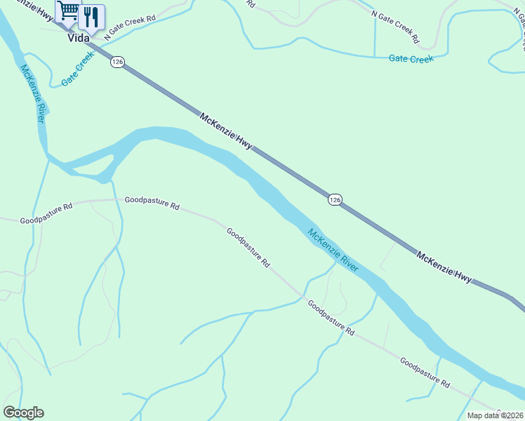 map of restaurants, bars, coffee shops, grocery stores, and more near 45885 Goodpasture Road in Vida