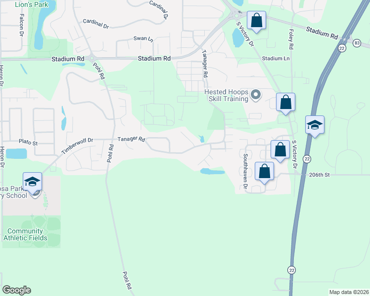 map of restaurants, bars, coffee shops, grocery stores, and more near 124 Redtail Court in Mankato