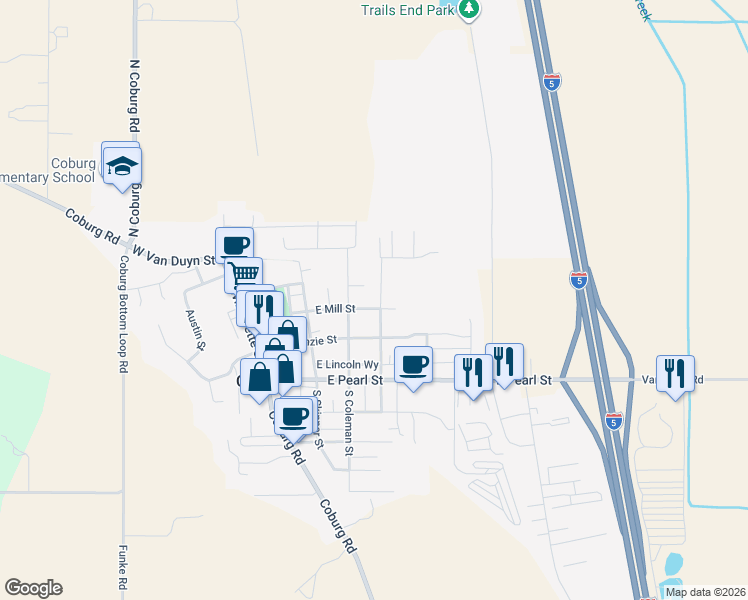 map of restaurants, bars, coffee shops, grocery stores, and more near 91148 North Miller Street in Eugene