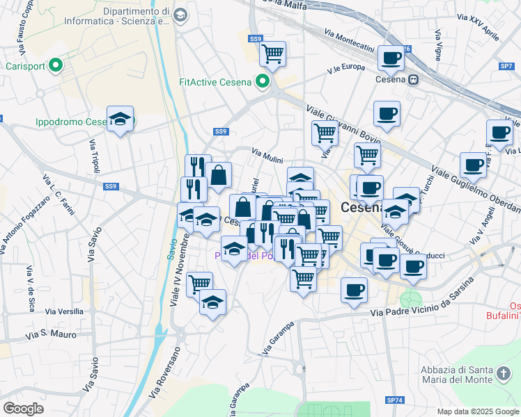 map of restaurants, bars, coffee shops, grocery stores, and more near 3 Via Martiri della Libertà in Cesena
