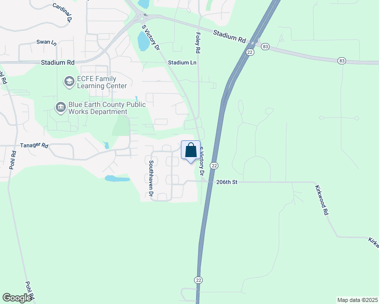 map of restaurants, bars, coffee shops, grocery stores, and more near 1290 South Victory Drive in Mankato