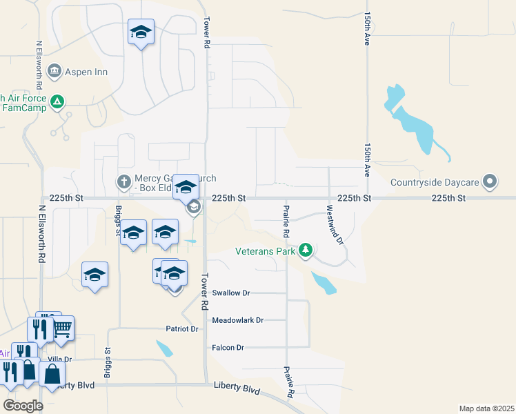 map of restaurants, bars, coffee shops, grocery stores, and more near 555 225th Street in Box Elder