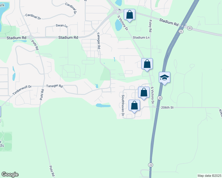 map of restaurants, bars, coffee shops, grocery stores, and more near 100 Gander Path in Mankato