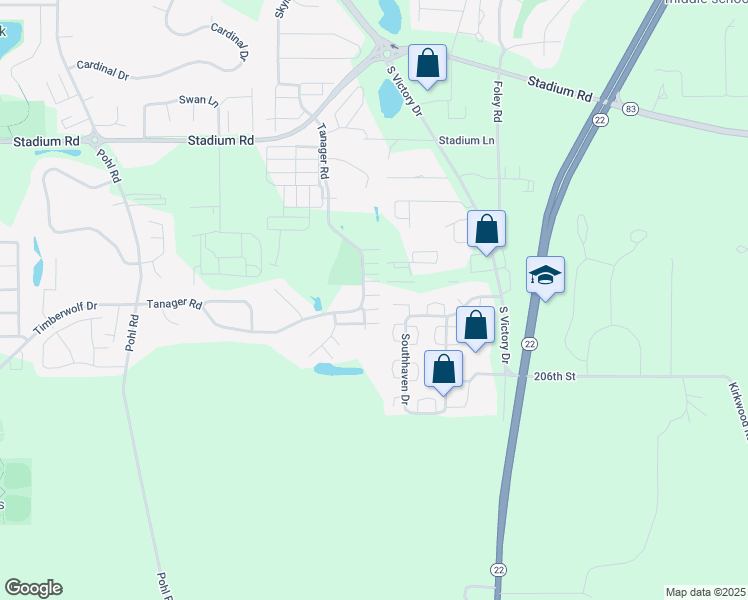 map of restaurants, bars, coffee shops, grocery stores, and more near 109 Gander Path in Mankato