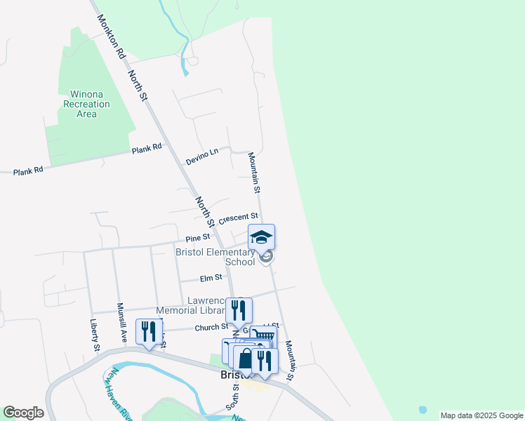 map of restaurants, bars, coffee shops, grocery stores, and more near 82 Mountain St in Bristol