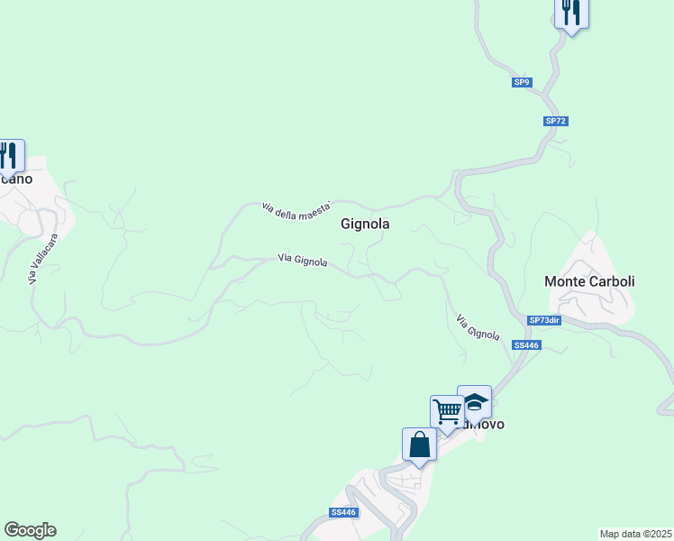 map of restaurants, bars, coffee shops, grocery stores, and more near 37 Via Gignola in Provincia di Massa e Carrara