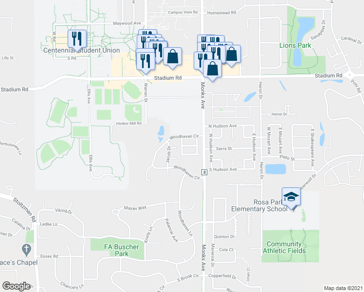 map of restaurants, bars, coffee shops, grocery stores, and more near Joseph Path in Mankato