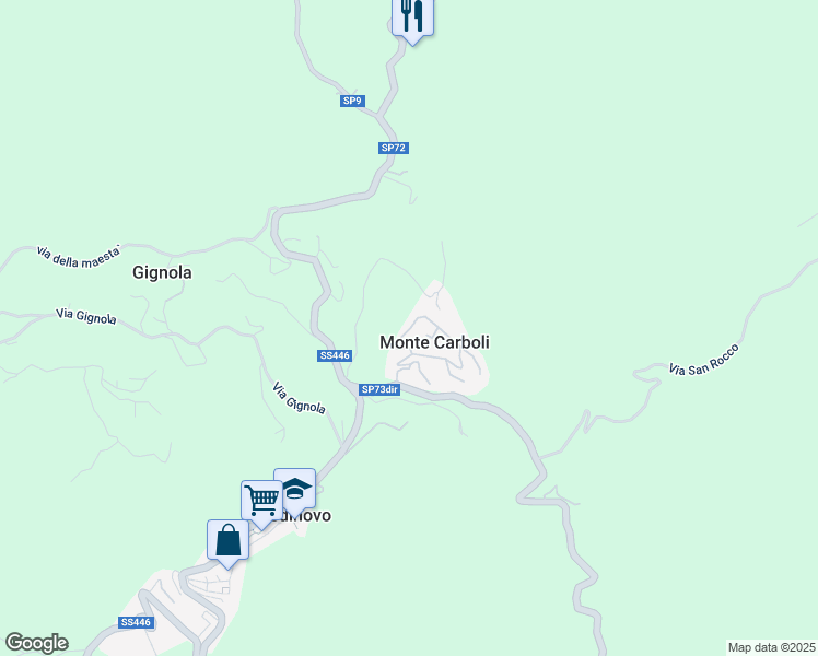 map of restaurants, bars, coffee shops, grocery stores, and more near 351 Via Privata Montecarboli in Monte Carboli