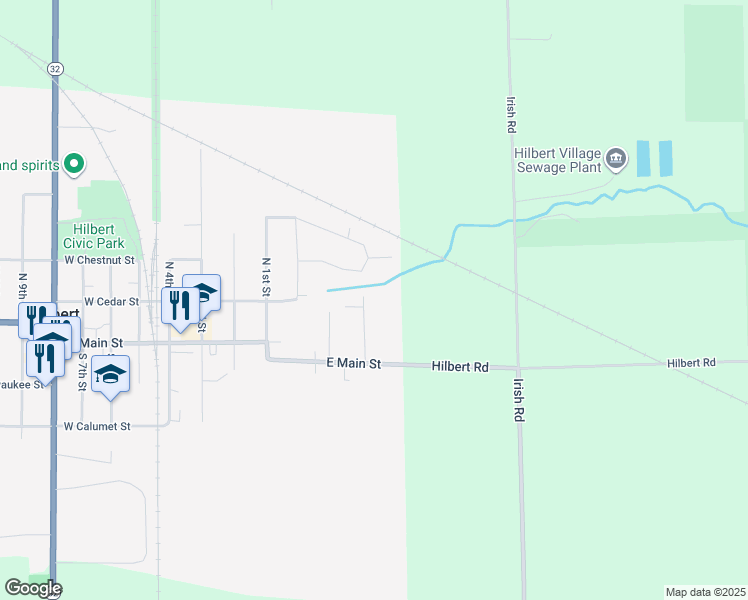 map of restaurants, bars, coffee shops, grocery stores, and more near 112 Lynwood Drive North in Hilbert