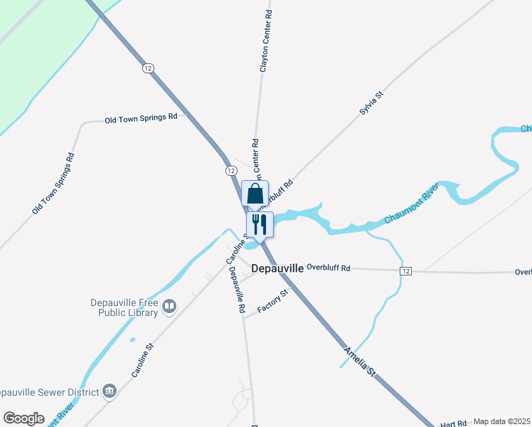 map of restaurants, bars, coffee shops, grocery stores, and more near State Route 12 in La Fargeville