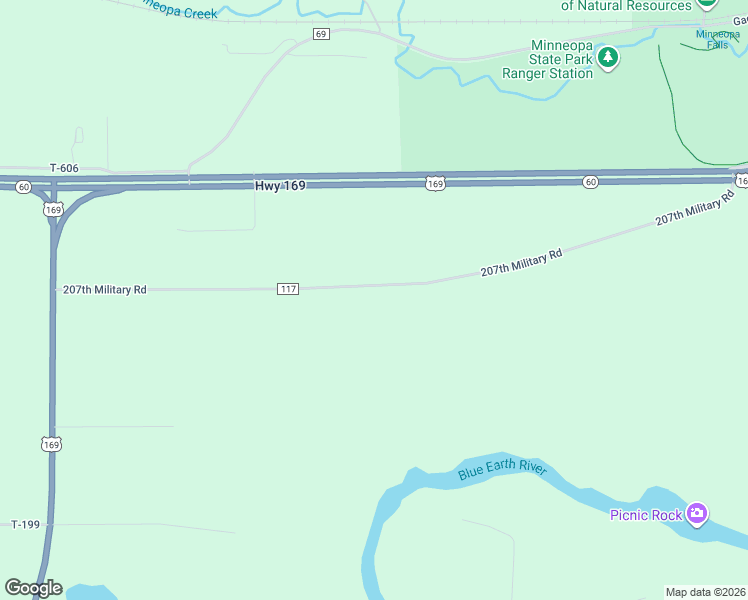 map of restaurants, bars, coffee shops, grocery stores, and more near 54233 207th Military Road in Mankato