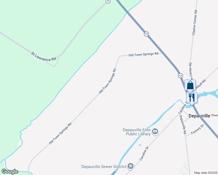 map of restaurants, bars, coffee shops, grocery stores, and more near 32720/742 Old Town Springs Road in Chaumont