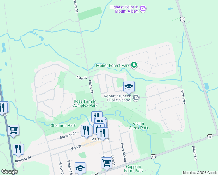 map of restaurants, bars, coffee shops, grocery stores, and more near 58 Margaret Graham Crescent in East Gwillimbury