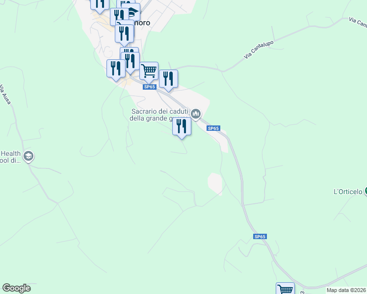 map of restaurants, bars, coffee shops, grocery stores, and more near Strada Provinciale 65 in Bertinoro