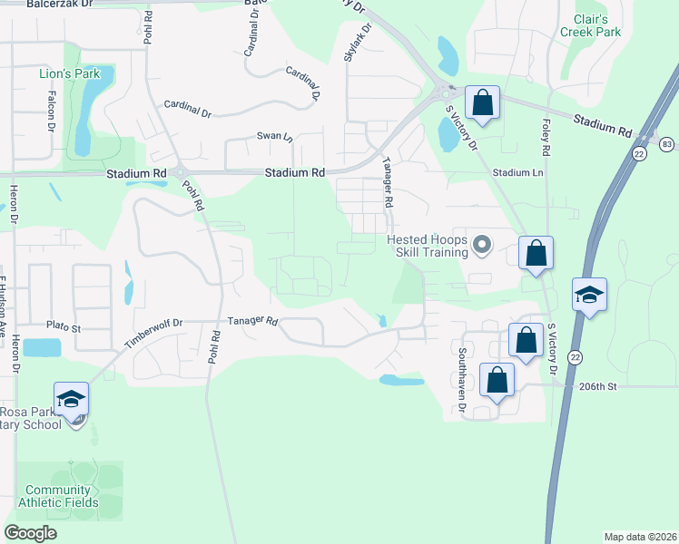 map of restaurants, bars, coffee shops, grocery stores, and more near 600 Tanager Path in Mankato