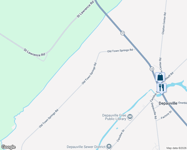 map of restaurants, bars, coffee shops, grocery stores, and more near 32720/742 Old Town Springs Road in Chaumont