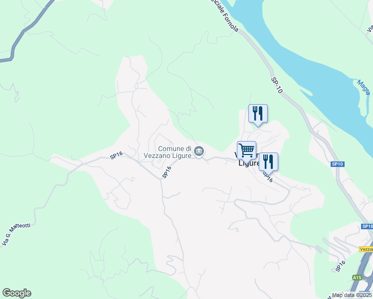 map of restaurants, bars, coffee shops, grocery stores, and more near 46 Via Roma in Vezzano Ligure