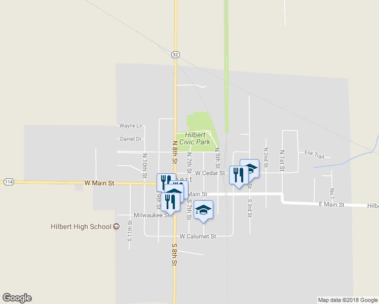 map of restaurants, bars, coffee shops, grocery stores, and more near 698 West Chestnut Street in Hilbert