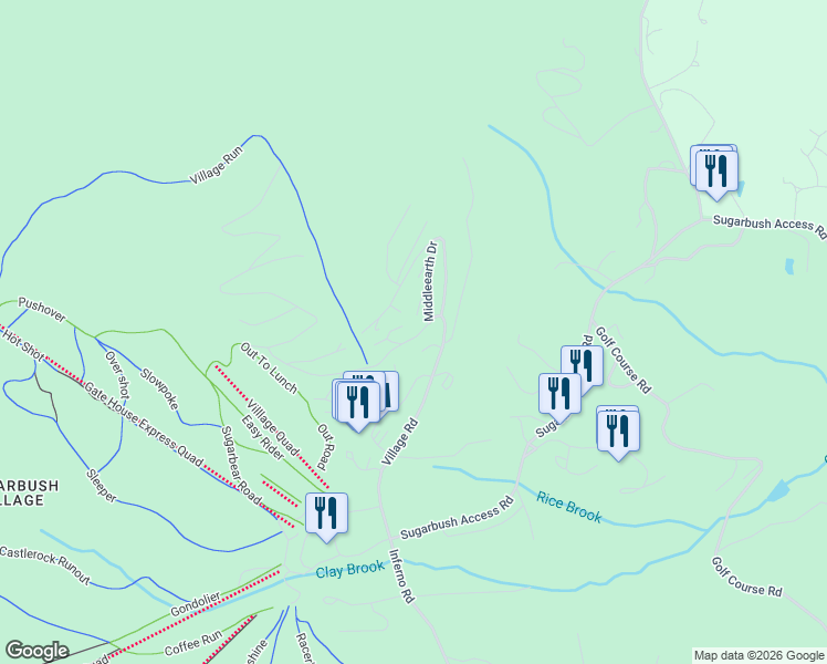map of restaurants, bars, coffee shops, grocery stores, and more near 22 Village Run Drive in Warren