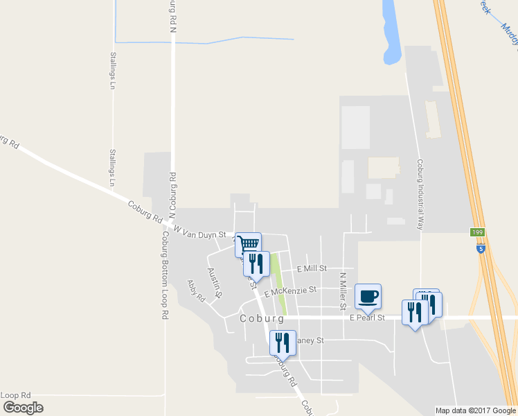 map of restaurants, bars, coffee shops, grocery stores, and more near 91239 North Harrison Street in Eugene