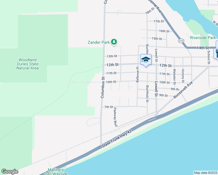 map of restaurants, bars, coffee shops, grocery stores, and more near 918 Sunset Court in Two Rivers