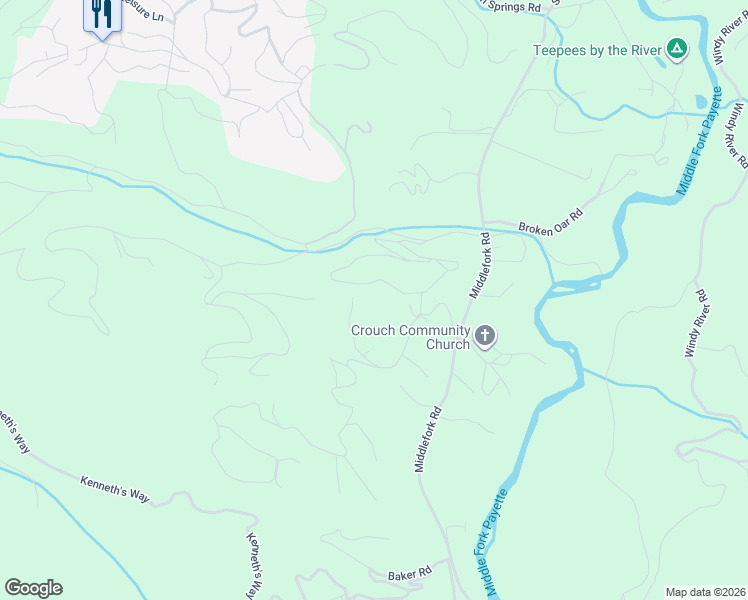 map of restaurants, bars, coffee shops, grocery stores, and more near 20 North Trail in Garden Valley