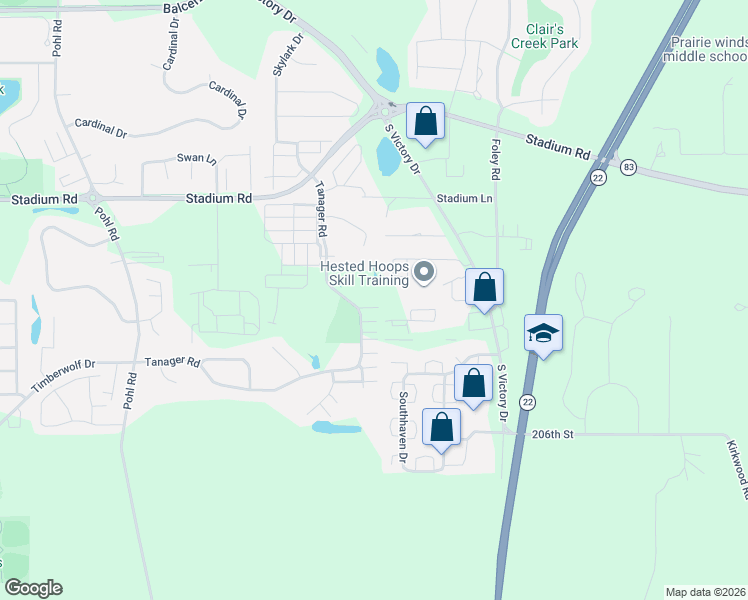 map of restaurants, bars, coffee shops, grocery stores, and more near 108 Oriole Path in Mankato