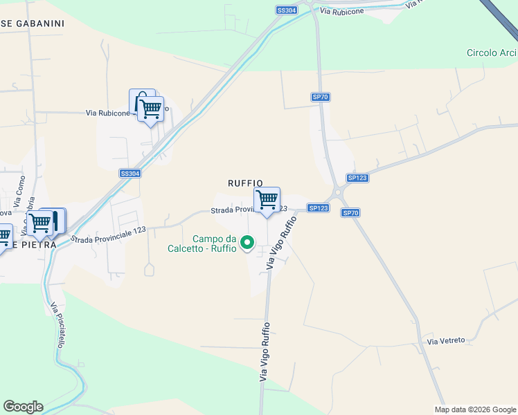 map of restaurants, bars, coffee shops, grocery stores, and more near 1019 Provinciale Sala in Cesena