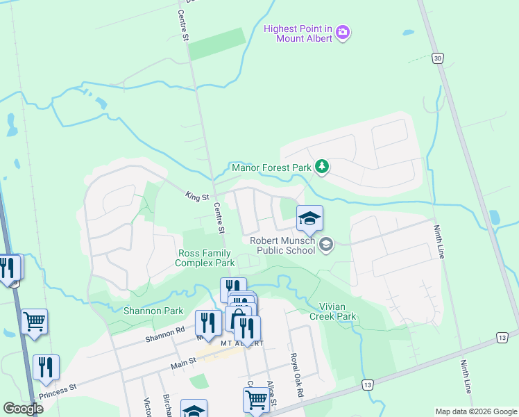map of restaurants, bars, coffee shops, grocery stores, and more near 72 Margaret Graham Crescent in East Gwillimbury