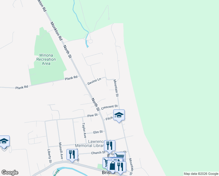 map of restaurants, bars, coffee shops, grocery stores, and more near 2 Adirondack View in Bristol