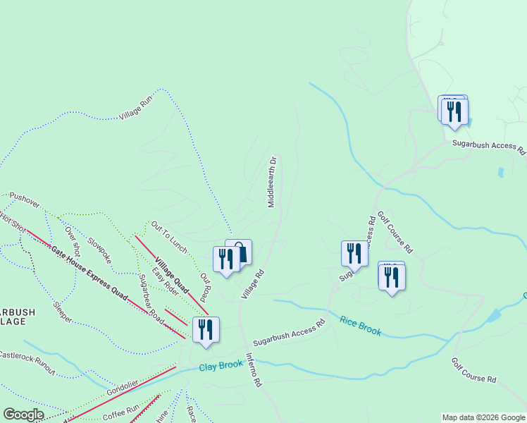 map of restaurants, bars, coffee shops, grocery stores, and more near 22 Village Run Drive in Warren