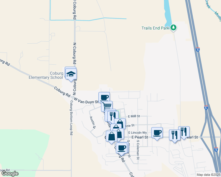map of restaurants, bars, coffee shops, grocery stores, and more near 91239 North Harrison Street in Eugene